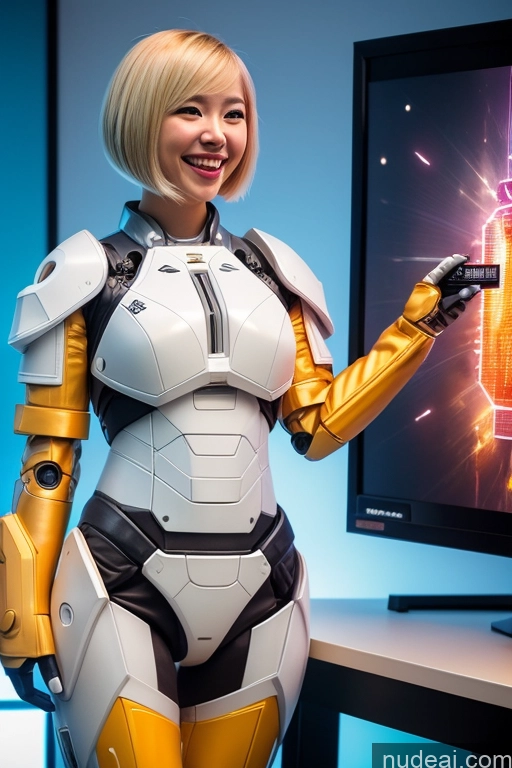 related ai porn images free for Woman One Beautiful 20s Laughing Blonde Bobcut Asian Gaming Mech Suit Detailed 3d