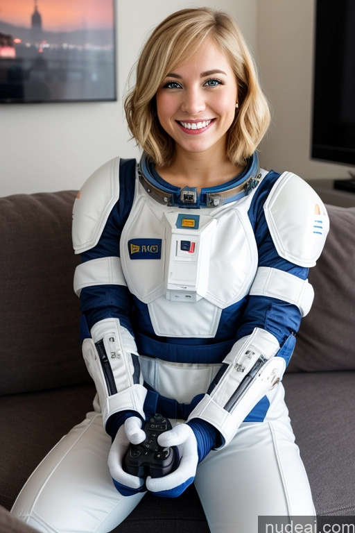 related ai porn images free for One Woman Beautiful 20s Happy Gaming Sci-fi Armor Detailed Bright Lighting Space Suit Blonde Bobcut British Couch