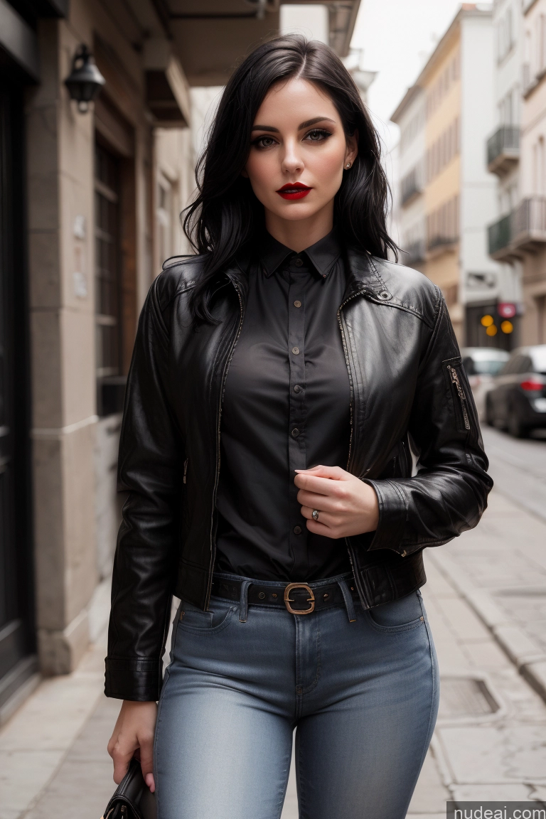 related ai porn images free for Beautiful Pubic Hair Serious Sexy Face Black Hair Fairer Skin Lipstick Front View Shirt Jeans Jacket Straight Italian Leather 50s Casual Goth Woman Small Tits