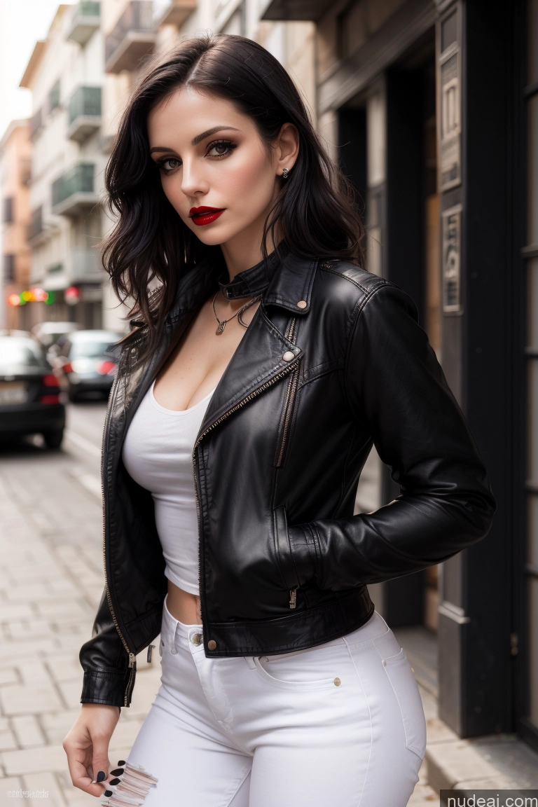 related ai porn images free for Beautiful Pubic Hair Serious Sexy Face Black Hair Fairer Skin Lipstick Front View Shirt Jeans Jacket Straight Italian Leather 50s Casual Goth Woman Small Tits