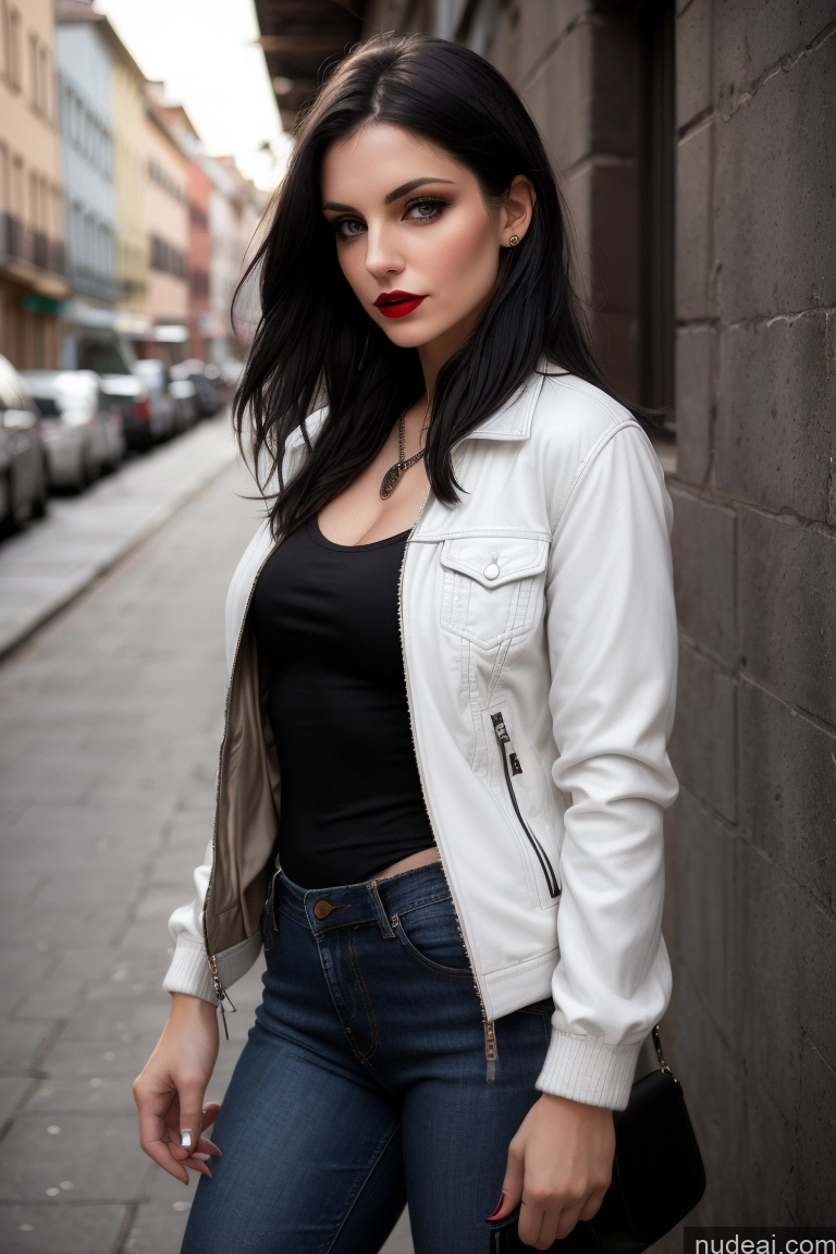 related ai porn images free for Beautiful Pubic Hair Serious Sexy Face Black Hair Fairer Skin Lipstick Front View Shirt Jeans Jacket Straight Italian Leather 50s Casual Goth Woman Small Tits