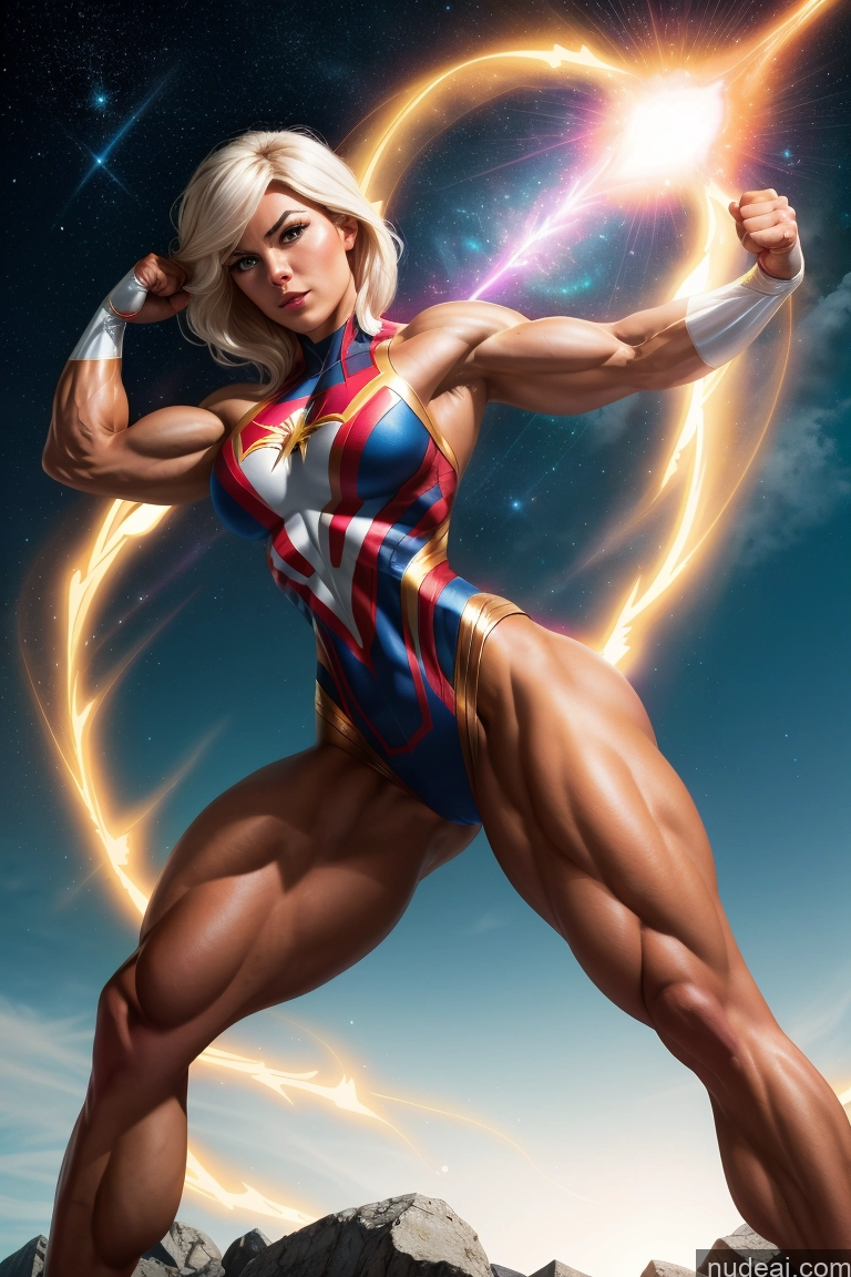 ai nude image of arafed female superhero posing with a glowing ring of light pics of Mary Thunderbolt Spider-Gwen Muscular Busty Powering Up Superhero Abs Bodybuilder