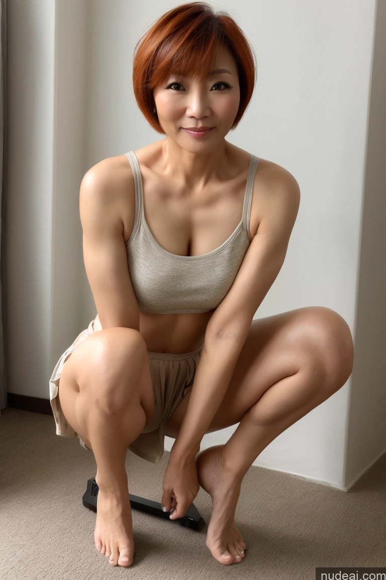 related ai porn images free for Model One Beautiful Sexy Face Ginger Short Hair Front View Squatting Mini Skirt 50s Chinese