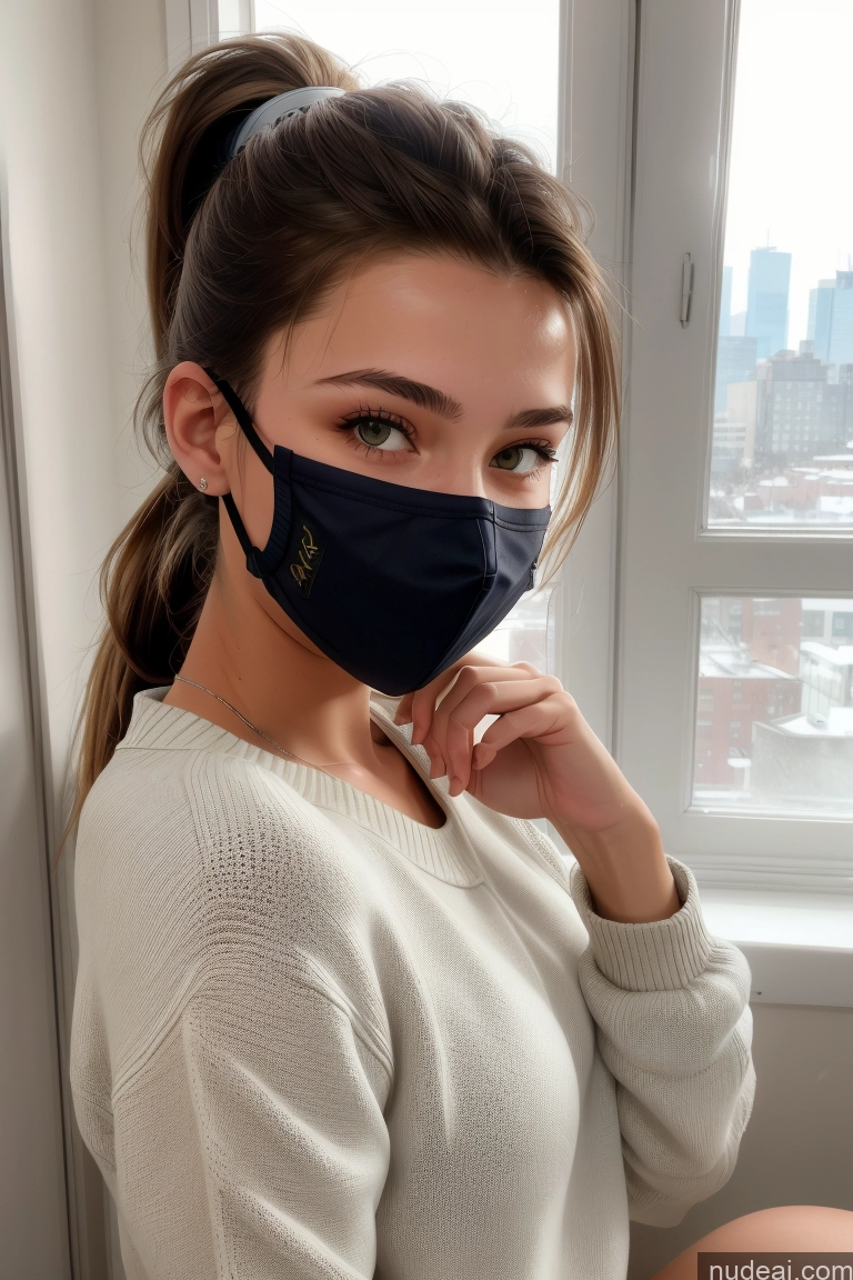 related ai porn images free for Simple Bright Lighting Model Skinny 18 Brunette Ponytail Russian Face Mask Sweater Cumshot Front View