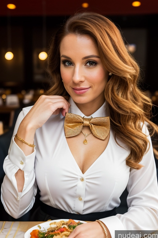 related ai porn images free for Woman Beautiful 30s White Restaurant Blouse Bow Tie Bows Jacket Long Skirt Tie Diamond Jewelry Gold Jewelry Jewelry Pearl Jewelry Ginger