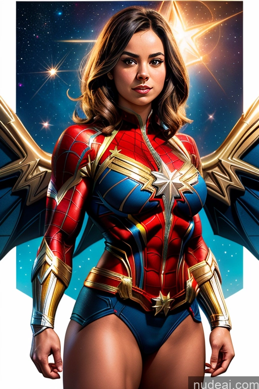 ai nude image of a close up of a woman in a costume with wings pics of Busty Muscular Abs Superhero Bodybuilder Spider-Gwen Mary Thunderbolt Captain Marvel Hawkgirl Power Rangers