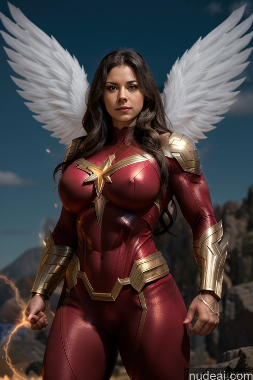 related ai porn images free for Mary Thunderbolt Powering Up Detailed Busty Muscular Has Wings Superhero Neon Lights Clothes: Red Abs Superheroine