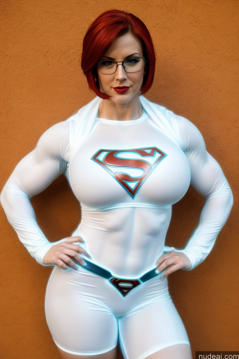 related ai porn images free for Superheroine Muscular Abs Ginger Front View Superhero Detailed Busty Glasses Lipstick Fairer Skin Neon Lights Clothes: Blue 20s