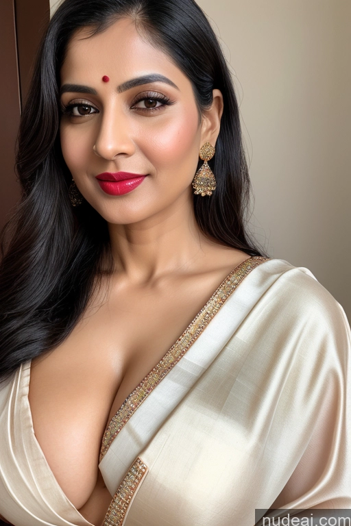 related ai porn images free for Woman One Huge Boobs Beautiful Lipstick Fairer Skin 40s Black Hair Slicked Indian Close-up View Simple Sari