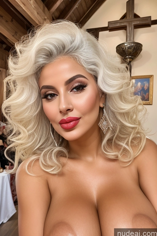 related ai porn images free for Bimbo Two Huge Boobs Beautiful Lipstick Short Pregnant 80s Sexy Face Seductive Laughing Pouting Lips White Hair Curly Hair Arabic Painting Church Front View Nude