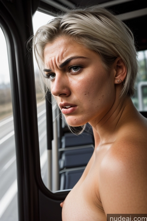 ai nude image of blond woman with no shirt on looking out of a bus window pics of 18 Sexy Face Angry White Hair Straight Bus