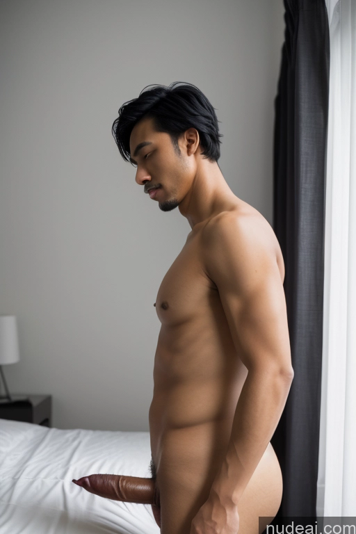 ai nude image of arafed asian man with a big cock standing in a bedroom pics of Small Tits Skinny Short Handsome Man Penis Excessive Pubic Hair Black Hair Vietnamese Bedroom 30s Side View Fellatio (Side View) Woman