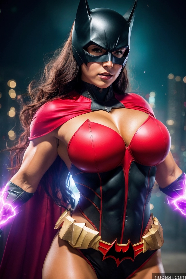 Batwoman Regal Powering Up Busty Muscular Abs Cosplay