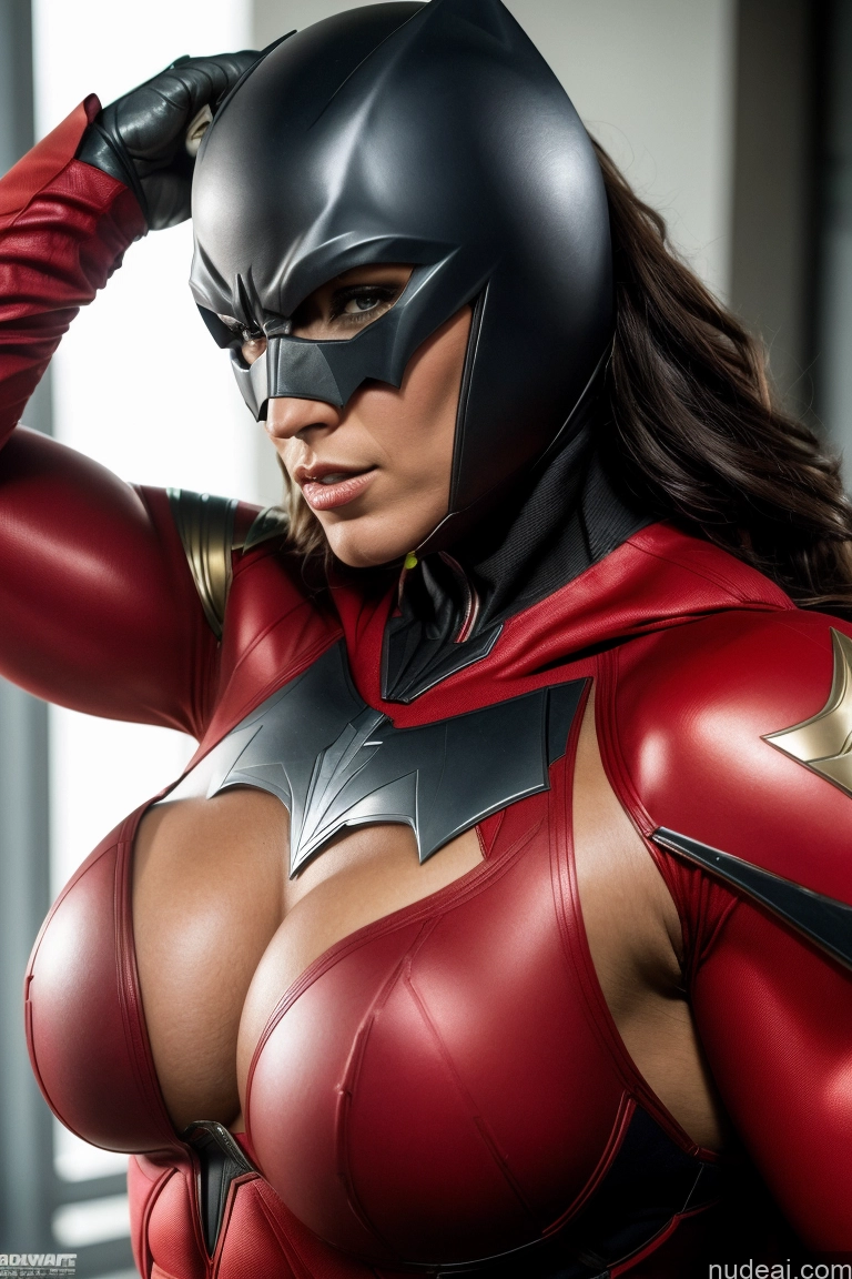 ai nude image of batmangirl is posing for a picture in a red costume pics of Batwoman Busty Muscular Power Rangers