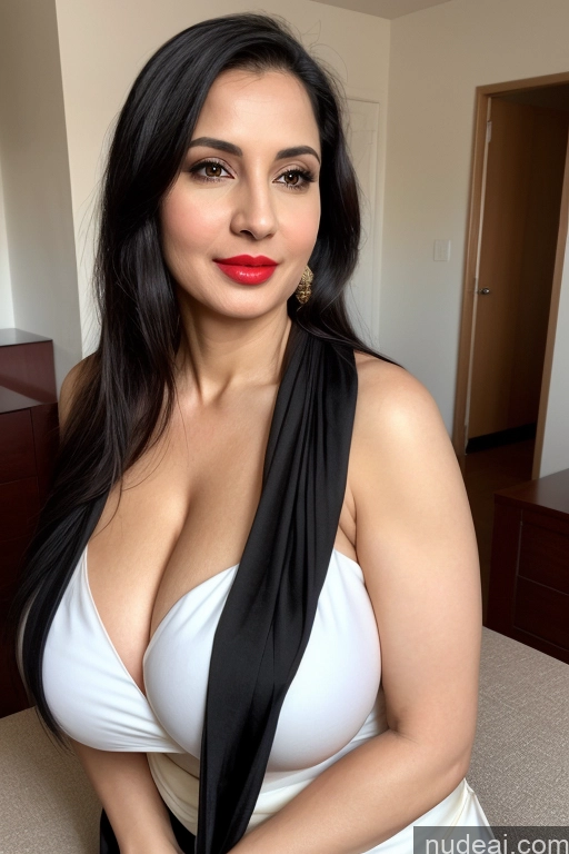 related ai porn images free for Woman One Huge Boobs Beautiful Lipstick Fairer Skin 40s Black Hair Cleavage Simple Sari White Slicked Front View