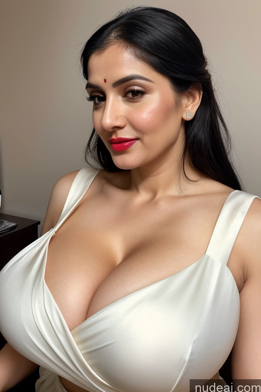 related ai porn images free for Woman One Huge Boobs Beautiful Lipstick Fairer Skin 40s Black Hair Slicked White Close-up View Sari Cleavage Simple