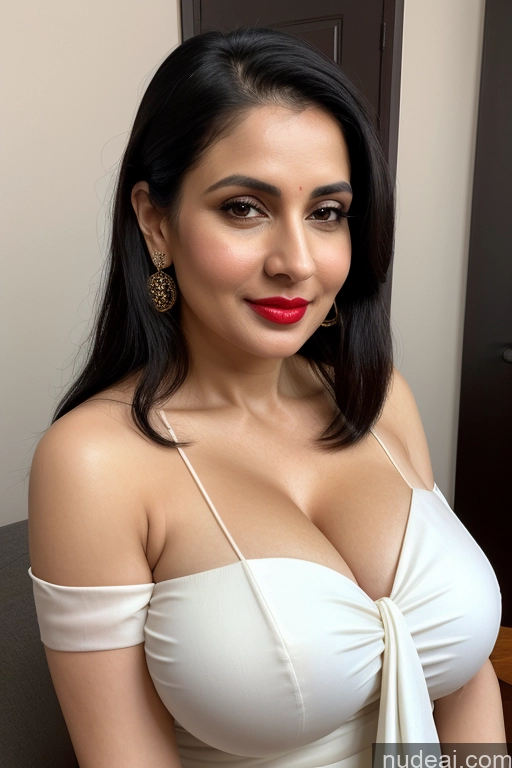 related ai porn images free for Woman One Huge Boobs Beautiful Lipstick Fairer Skin 40s Black Hair Slicked White Close-up View Sari Cleavage Simple