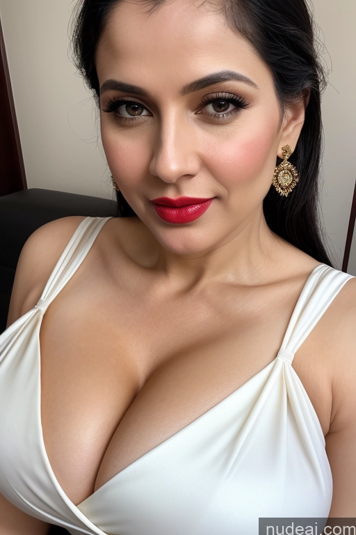 related ai porn images free for Woman One Huge Boobs Beautiful Lipstick Fairer Skin 40s Black Hair Slicked White Close-up View Sari Cleavage Simple