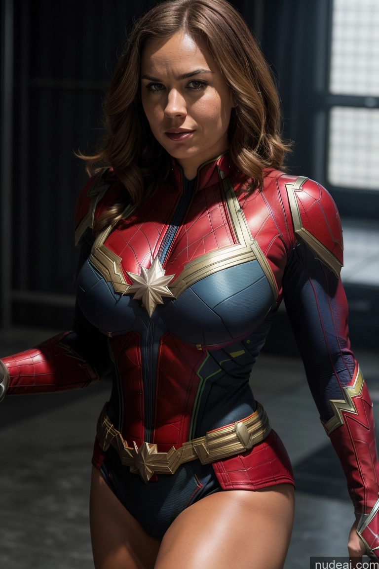 ai nude image of araffe woman in a captain marvel costume holding a sword pics of Busty Muscular Abs Hawkgirl Captain Marvel Mary Thunderbolt Spider-Gwen Batwoman