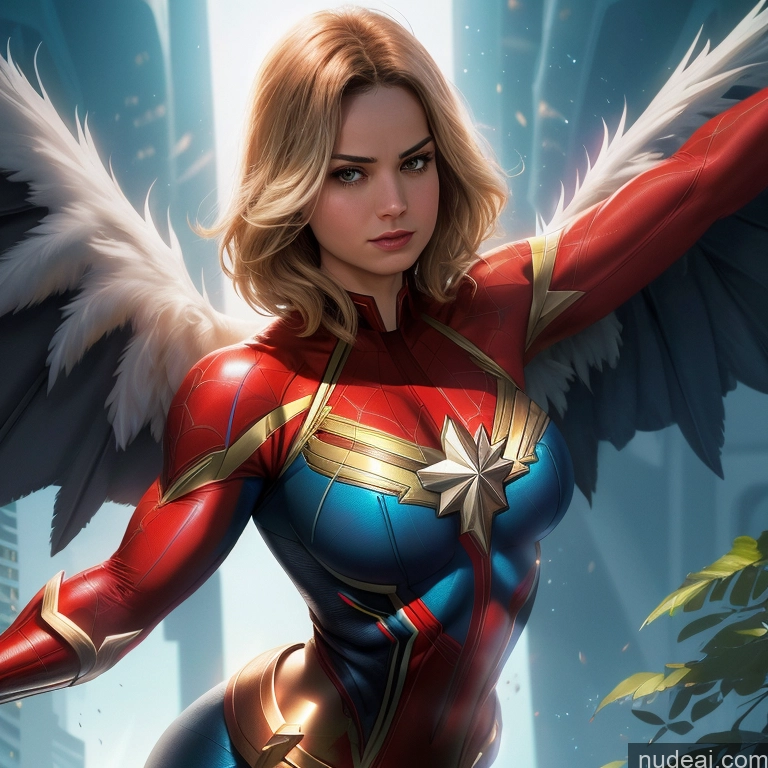 ai nude image of a close up of a woman in a superhero costume with wings pics of Busty Muscular Abs Hawkgirl Captain Marvel Mary Thunderbolt Spider-Gwen Batwoman