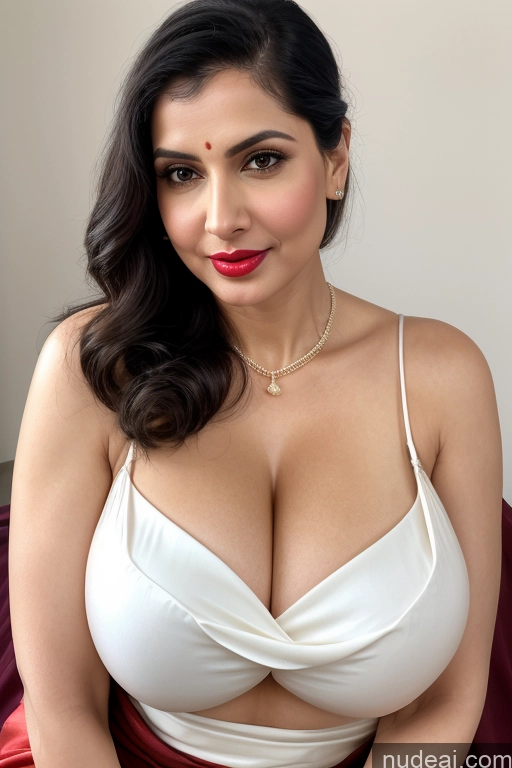 related ai porn images free for Woman One Huge Boobs Beautiful Lipstick Fairer Skin 40s Black Hair Slicked White Close-up View Cleavage Simple Sari