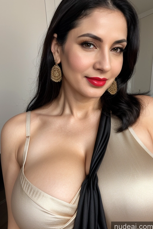 related ai porn images free for One Woman Huge Boobs Beautiful Lipstick Fairer Skin 40s Black Hair Slicked White Close-up View Sari Cleavage Simple