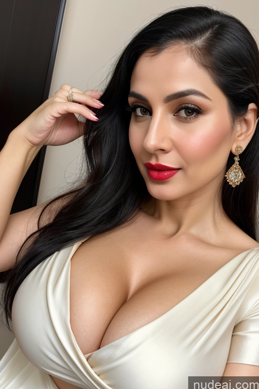 related ai porn images free for Woman One Huge Boobs Beautiful Lipstick Fairer Skin 40s Black Hair Slicked White Close-up View Sari Cleavage Simple