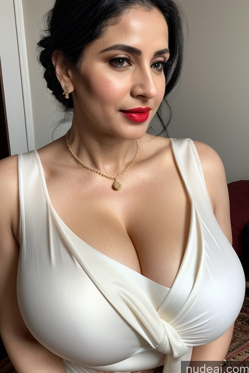 related ai porn images free for Woman One Huge Boobs Beautiful Lipstick Fairer Skin 40s Black Hair Slicked White Close-up View Sari Cleavage Simple