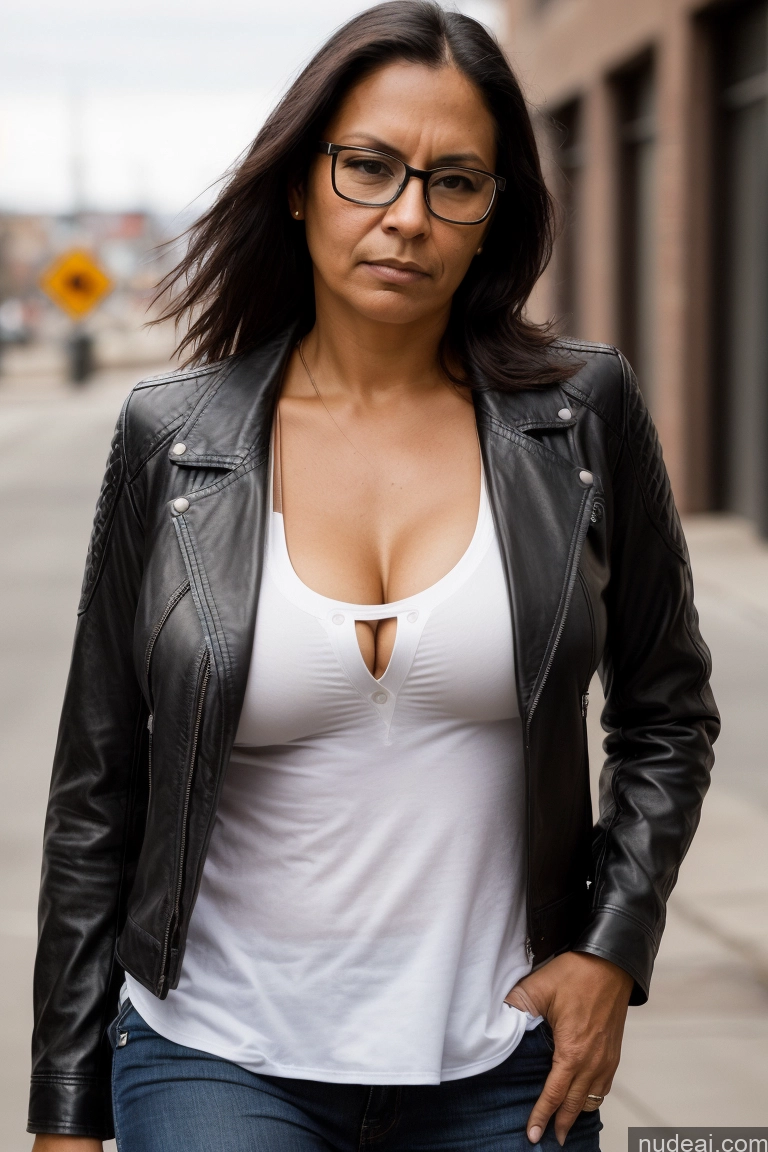 related ai porn images free for Model Perfect Boobs Serious Straight Native American Street Shirt Leather Jeans Jacket Glasses 40s