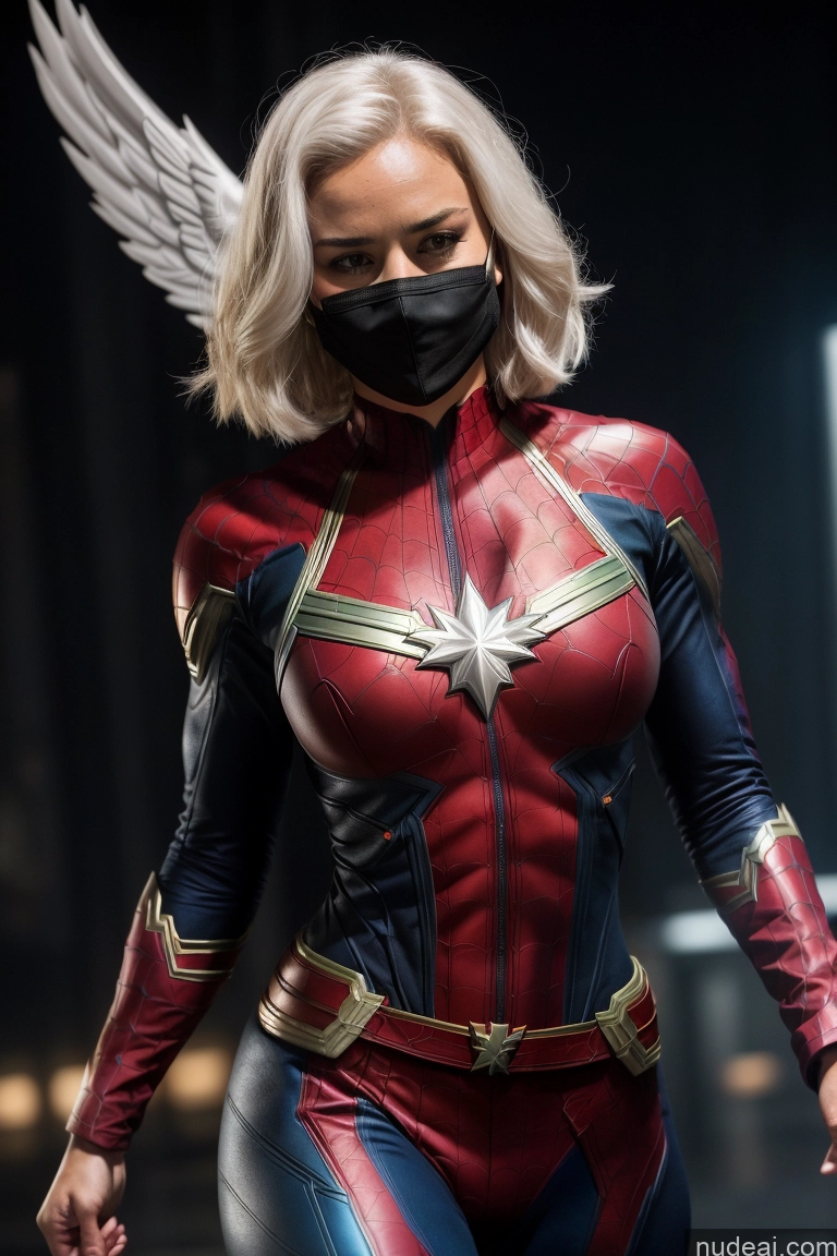 ai nude image of a close up of a woman in a costume with a mask on pics of Abs Muscular Busty Hawkgirl Mary Thunderbolt Spider-Gwen Batwoman Black Cat Captain Marvel