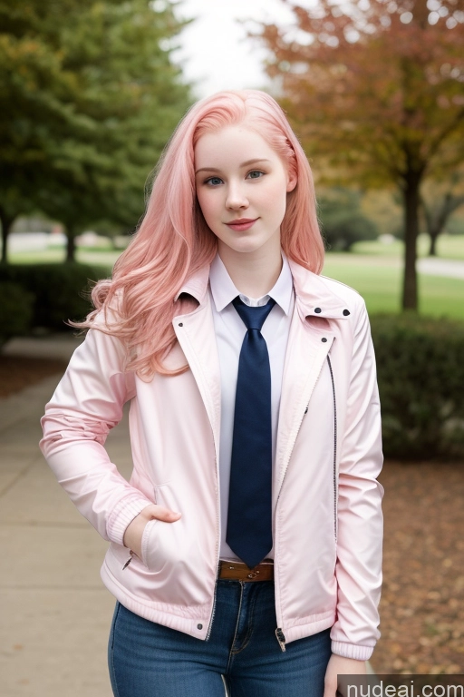 related ai porn images free for Beautiful Fairer Skin 18 Sexy Face Pink Hair Long Hair White Jacket Jeans Polo Tie Front View