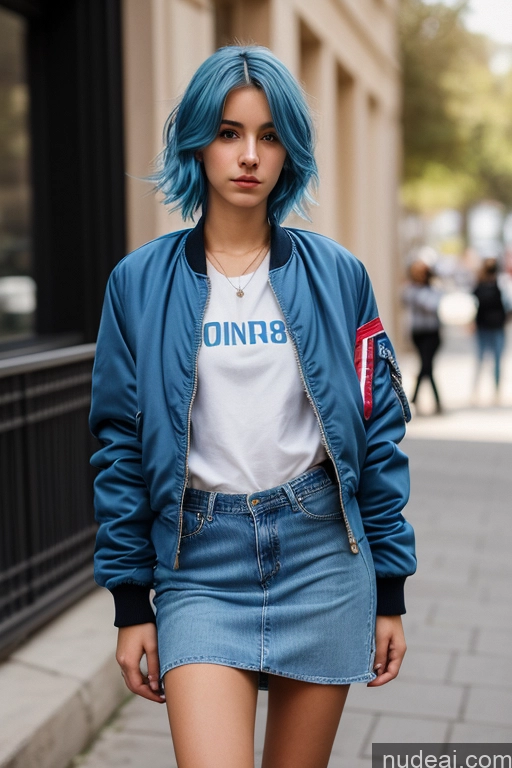 related ai porn images free for Woman One Skinny 18 Serious Blue Hair French Front View Casual Dress Bomber Jeans