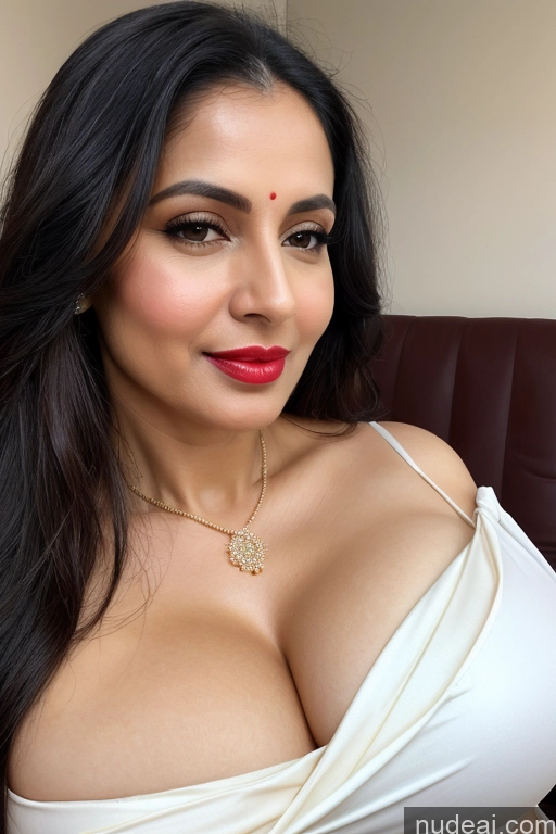 related ai porn images free for Woman One Huge Boobs Beautiful Lipstick Fairer Skin 40s Black Hair Slicked White Close-up View Sari Cleavage Simple