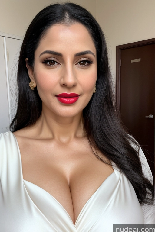 related ai porn images free for Woman One Huge Boobs Beautiful Lipstick Fairer Skin 40s Black Hair Slicked White Sari Cleavage Close-up View Detailed