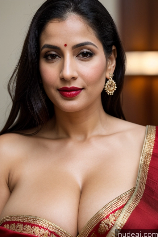 related ai porn images free for Woman One Huge Boobs Beautiful Lipstick Fairer Skin 40s Black Hair Slicked White Close-up View Sari Cleavage Simple