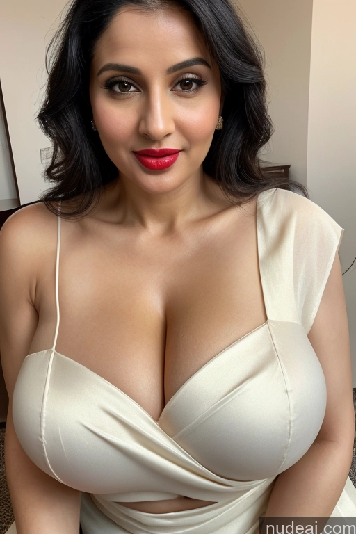 related ai porn images free for Woman One Huge Boobs Beautiful Lipstick Fairer Skin 40s Black Hair White Sari Cleavage Simple Close-up View