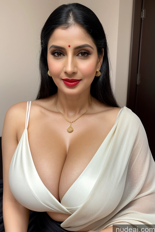 related ai porn images free for One Huge Boobs Beautiful Lipstick Fairer Skin 40s Black Hair Slicked White Sari Cleavage Close-up View Model