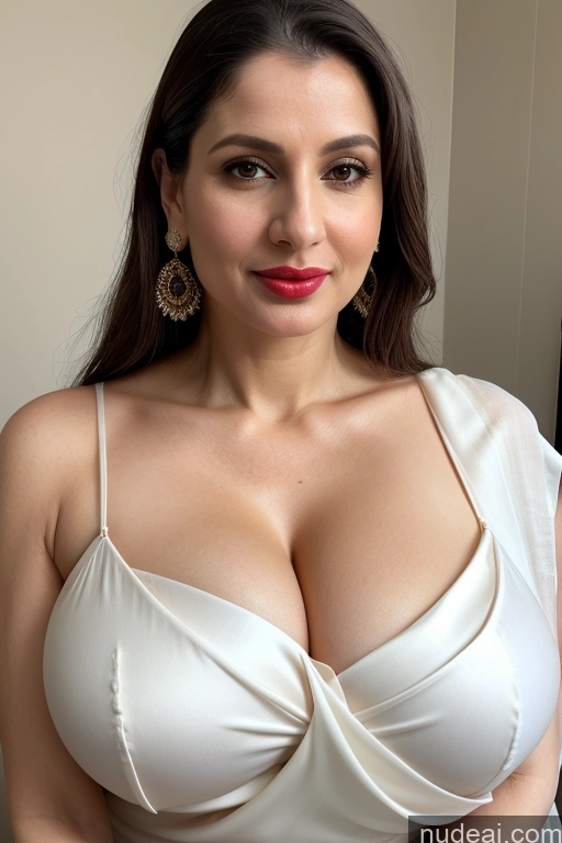 related ai porn images free for Woman One Huge Boobs Beautiful Lipstick Fairer Skin 40s Slicked White Close-up View Sari Cleavage