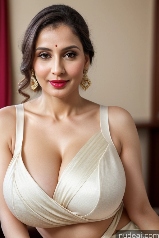 related ai porn images free for Woman One Huge Boobs Beautiful Lipstick Fairer Skin 40s White Close-up View Sari Cleavage