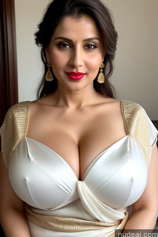 related ai porn images free for Woman One Huge Boobs Beautiful Lipstick Fairer Skin 40s White Close-up View Sari Cleavage