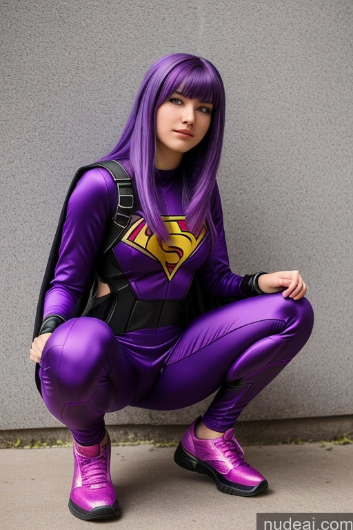 related ai porn images free for 18 Superhero Suit Purple Hair Squatting