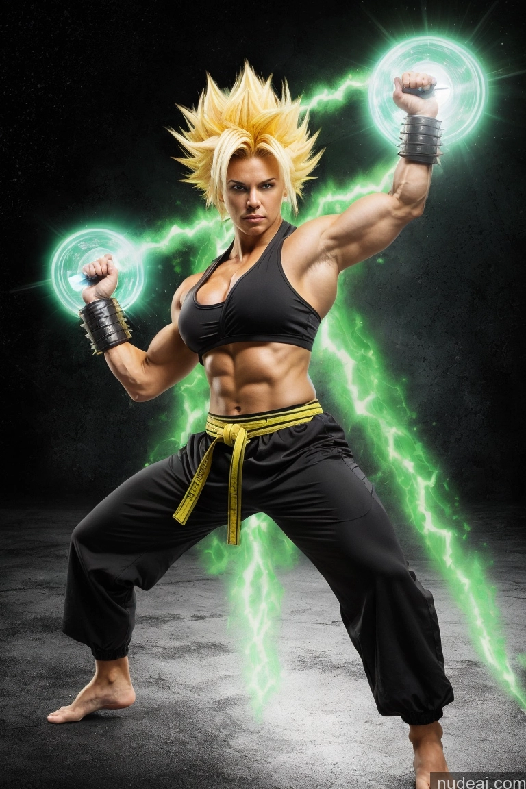 ai nude image of arafed woman in a black top and black pants holding a green light pics of Super Saiyan 3 Busty Abs Powering Up Super Saiyan Martial Arts Science Fiction Style Knight Bodybuilder