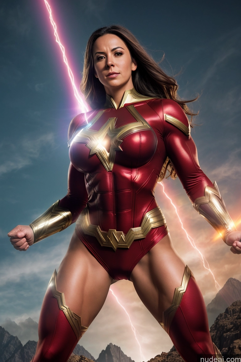 related ai porn images free for Muscular Mary Thunderbolt Powering Up Neon Lights Clothes: Red Busty Small Tits Superhero Abs Superheroine Dynamic View Science Fiction Style