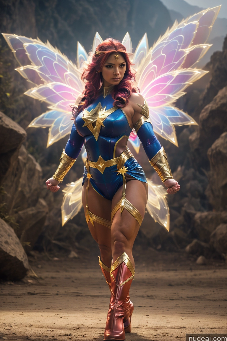 ai nude image of araffe dressed as a fairy with wings and a star on her chest pics of Fairy Busty Muscular Abs Superhero Powering Up Superheroine