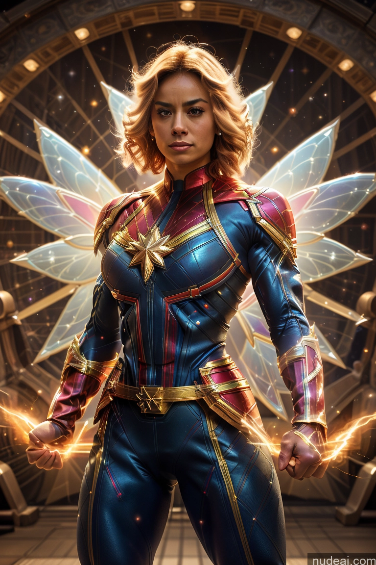 ai nude image of captain marvel is posing in a futuristic suit with wings pics of Fairy Muscular Abs Bodybuilder Captain Marvel Powering Up Science Fiction Style Space Huge Boobs