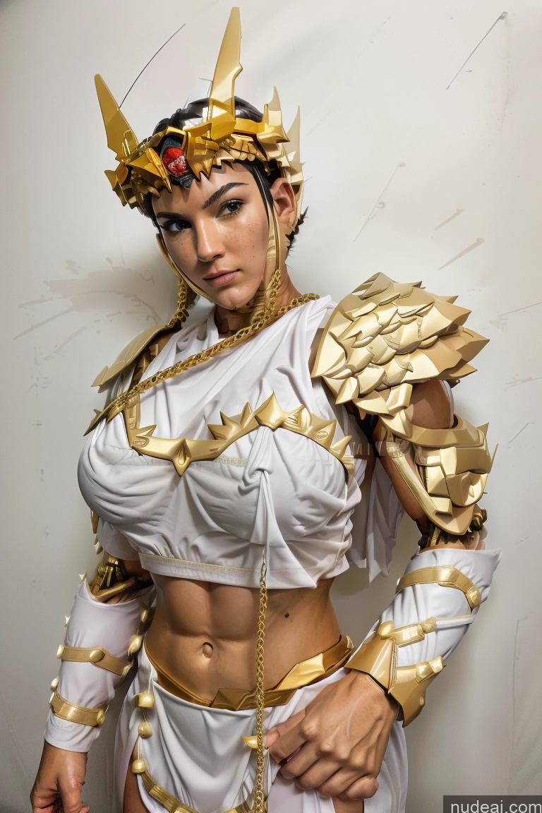 Huge Boobs Muscular Abs Menstoga, White Robes, In White And Gold Costumem, Gold Headpiece, Gold Belt, Gold Chain SuperMecha: A-Mecha Musume A素体机娘 Fairer Skin REN: A-Mecha Musume A素体机娘 SSS: A-Mecha Musume A素体机娘 Superheroine Superhero Super Saiyan 3