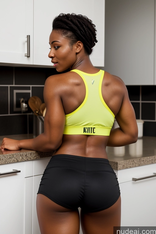 related ai porn images free for 18 African Big Hips Big Ass Short Shorts Sports Bra Back View Bending Over Muscular Kitchen