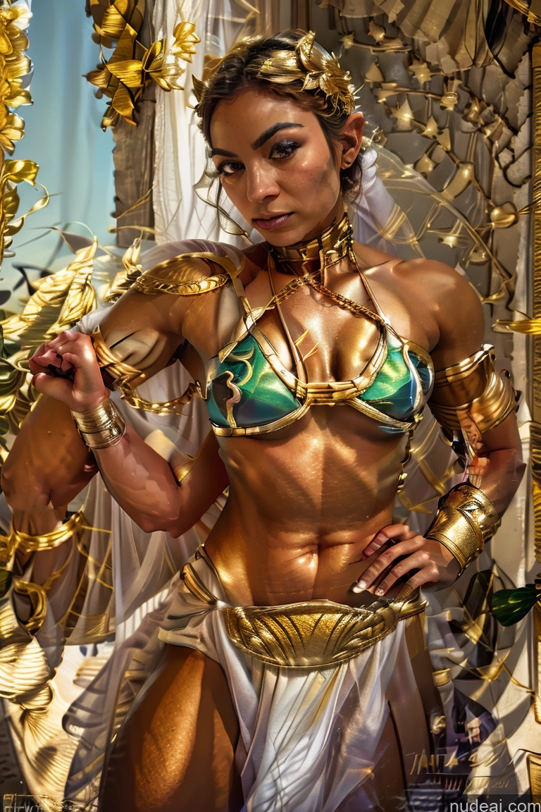 Superheroine Muscular Superhero Slavekini, Aka Slave Leia Outfit Powering Up Captain Marvel Abs Menstoga, White Robes, In White And Gold Costumem, Gold Headpiece, Gold Belt, Gold Chain Fairy Busty