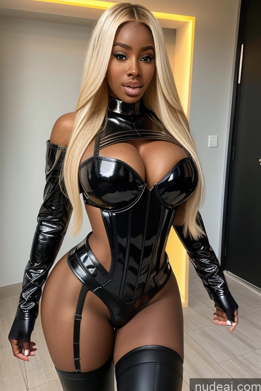 ai nude image of araffe in a latex outfit posing for a picture pics of Bimbo Superhero African Big Hips Big Ass Busty