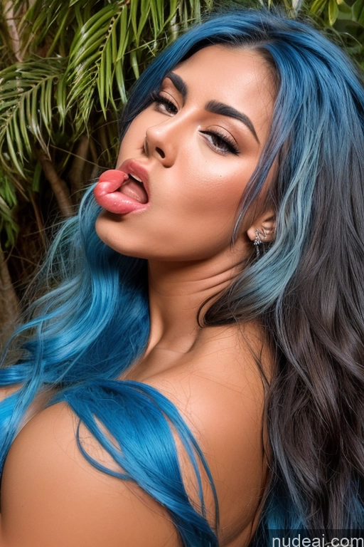 Kisses 18 Fake Breasts Busty Tanned Skin Pouting Lips Blue Hair Several Cute Monster Long Hair Cat Demon